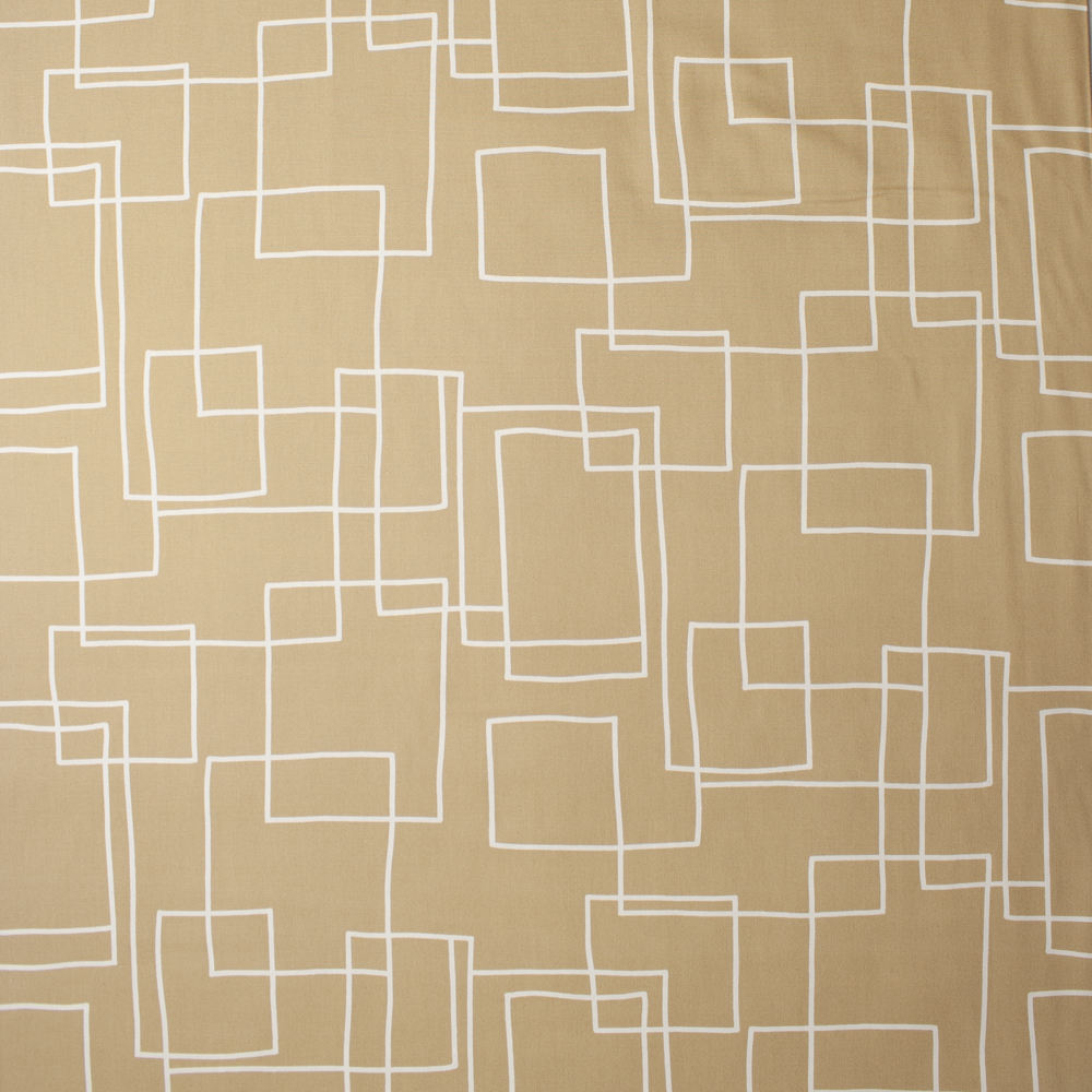 White on Tan Geometric Midweight Canvas Print Fabric By The Yard - Wide shot