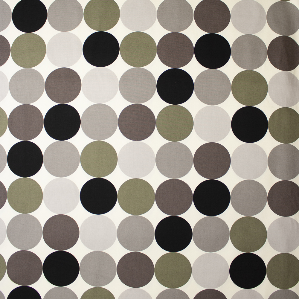 Large Dots in Shades of Grey and Olive on Offwhite Midweight Canvas Print Fabric By The Yard - Wide shot