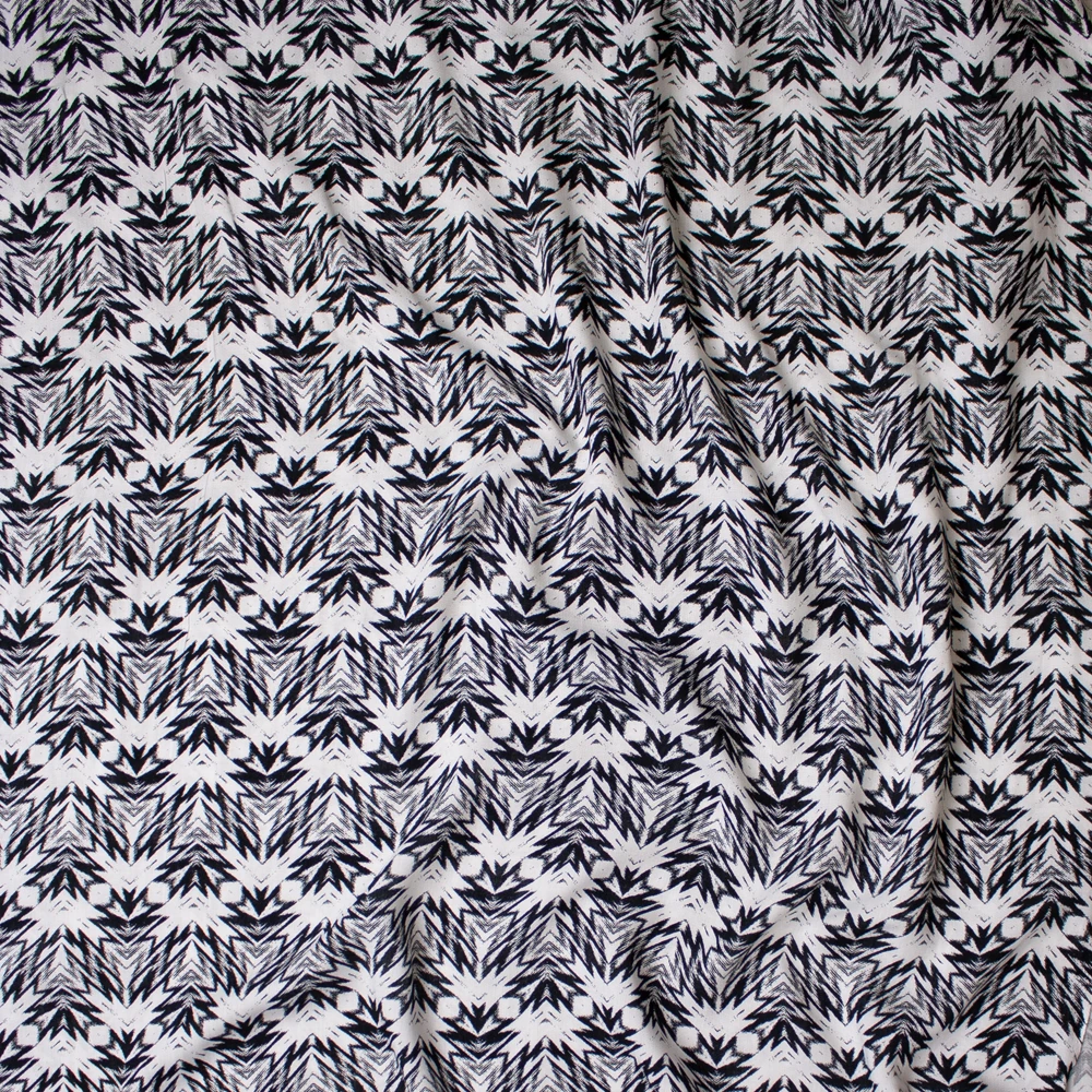 Black and White Kaleidoscope Geometric Print Rayon Challis Fabric By The Yard - Wide shot