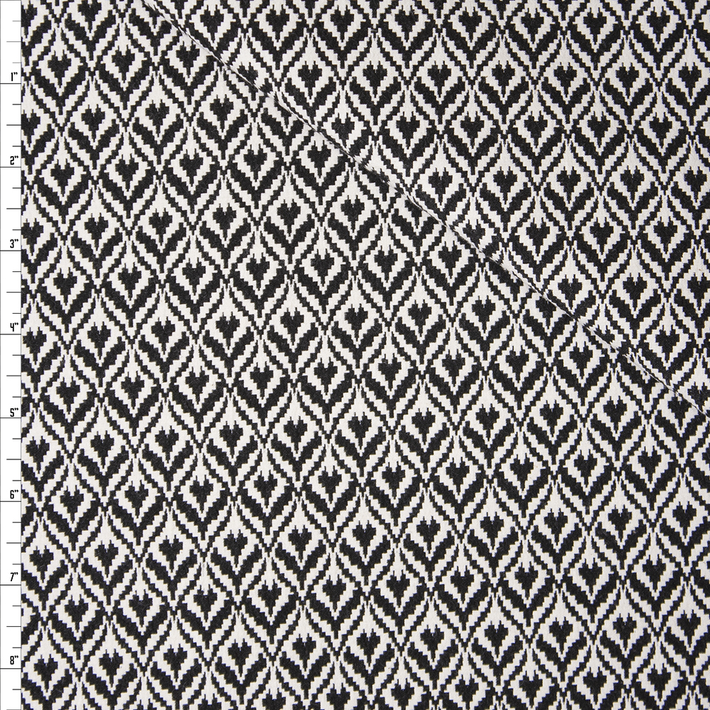 Black and Offwhite Diamond Pattern Stretch Midweight Suiting Fabric By The Yard