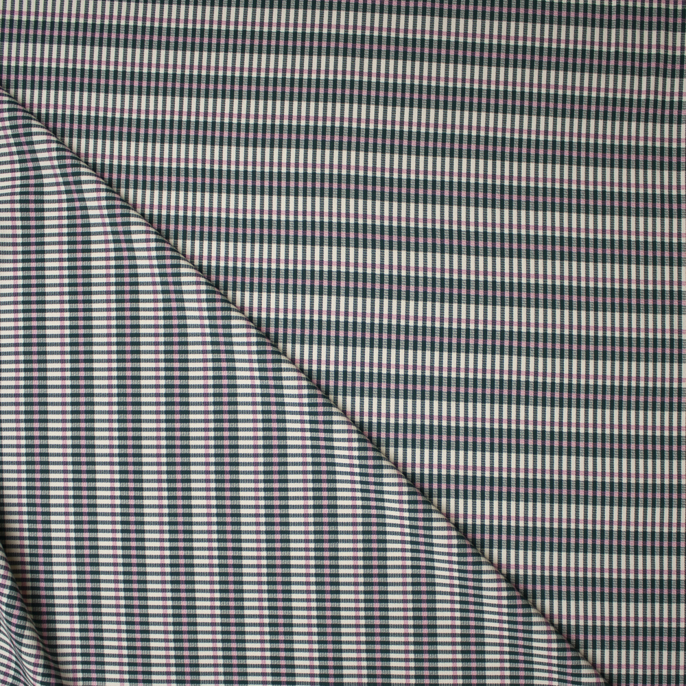 Green, Pink, and Ivory Plaid Stretch Brushed Wool Blend Suiting Fabric By The Yard - Wide shot