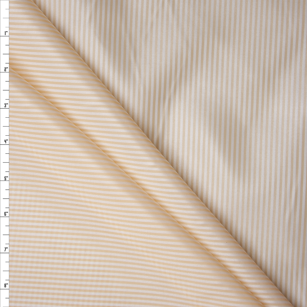 Ivory and White Vertical Stripe Poly Lining Fabric By The Yard