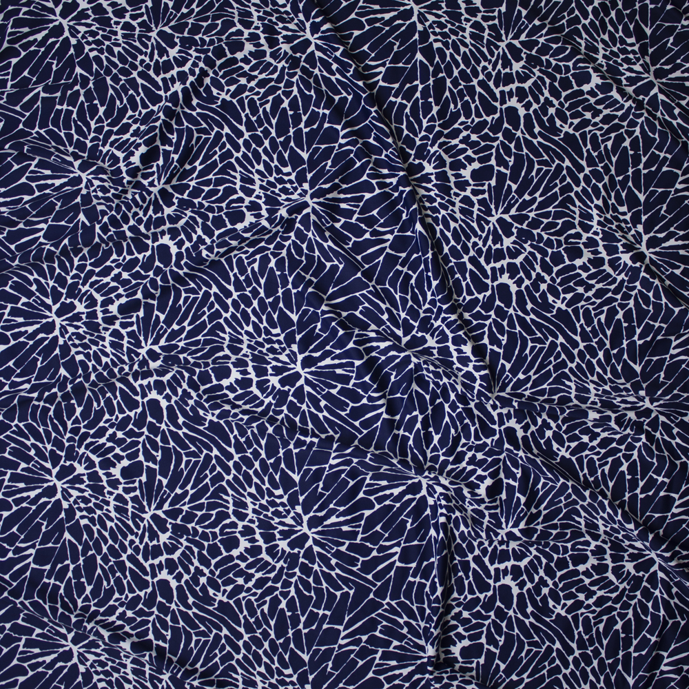 White on Navy Shattered Glass Print Nylon/Spandex Print Fabric By The Yard - Wide shot