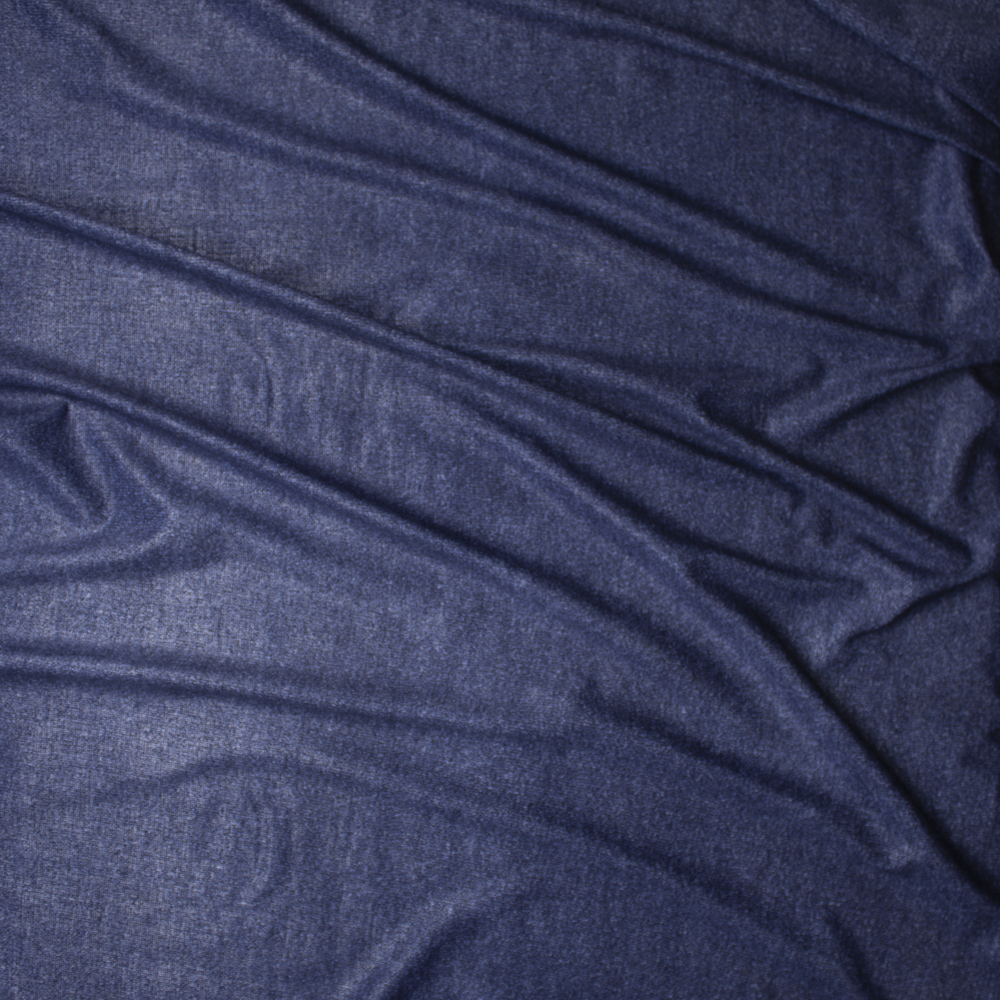 Blue Gloss Denim Look Nylon/Spandex Print Fabric By The Yard - Wide shot