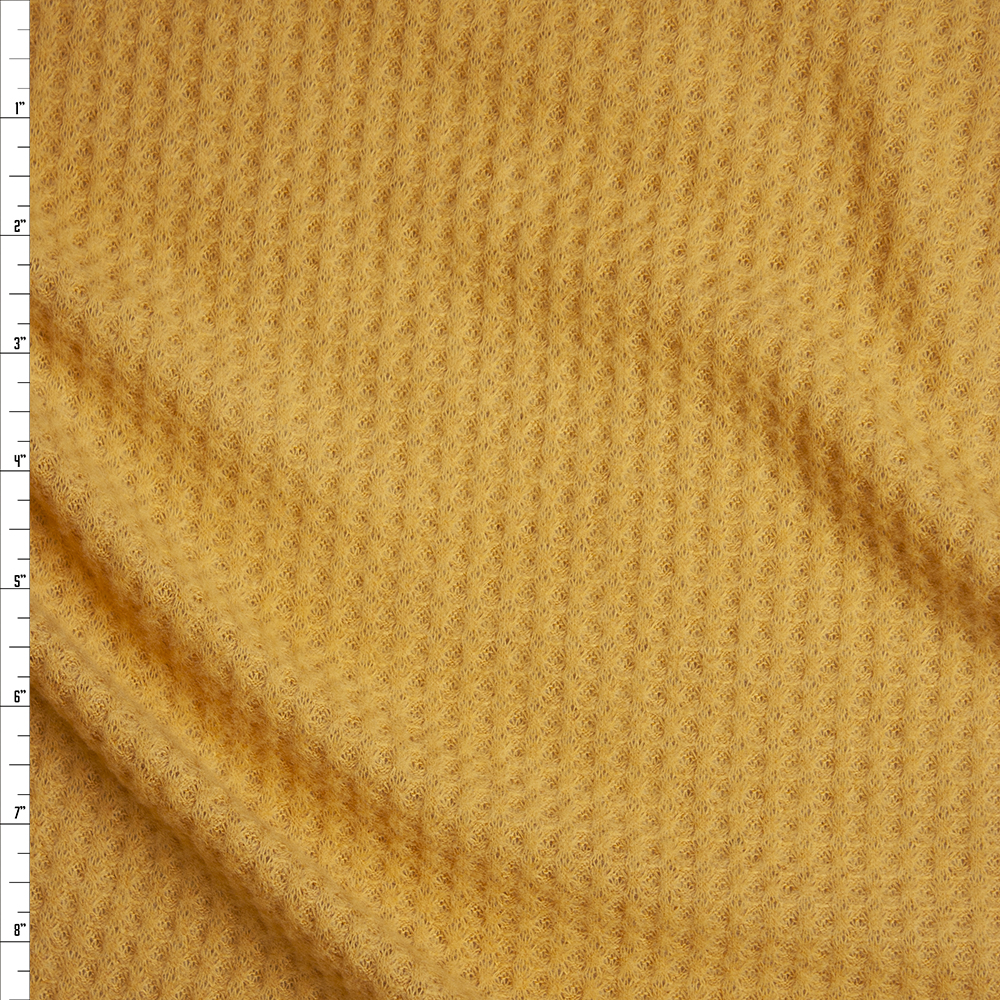 Mustard Brushed Soft Rayon Waffle Sweater Knit Fabric By The Yard