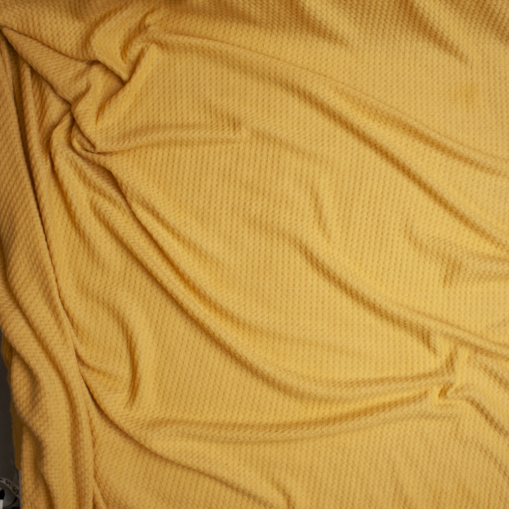 Mustard Brushed Soft Rayon Waffle Sweater Knit Fabric By The Yard - Wide shot