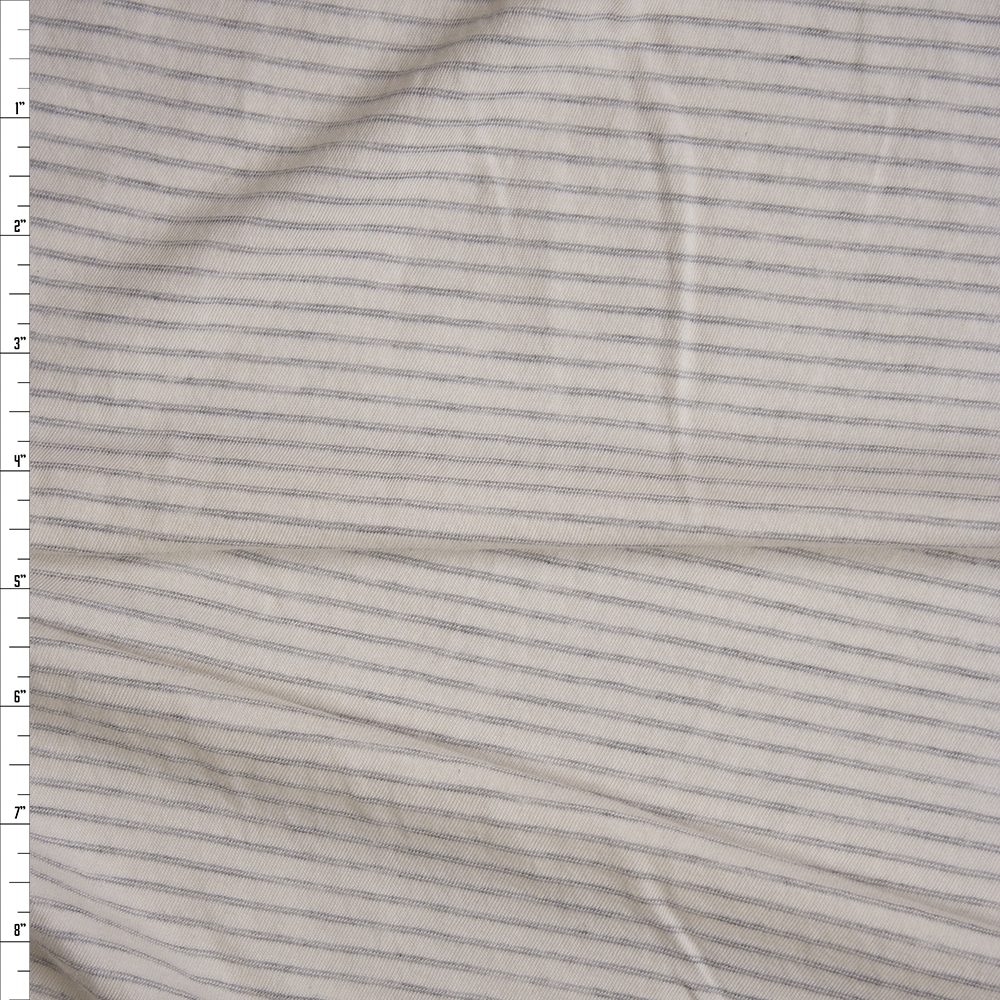 Grey on Ivory Horizontal Stripe Organic Cotton/Bamboo Jersey Knit Fabric By The Yard