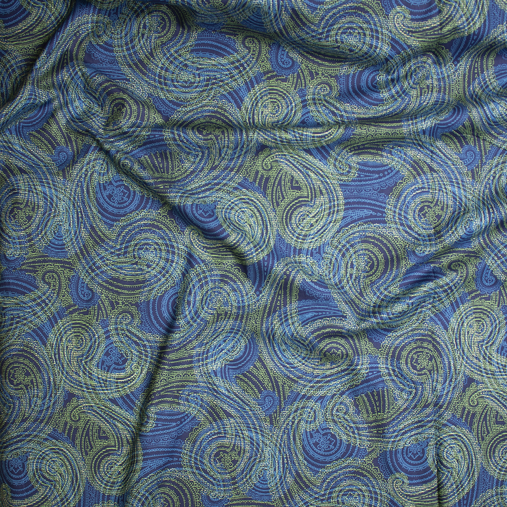 Lime and Turquoise Layered Paisley Print on Navy Fine Cotton Lawn from ‘Tori Richards’ Fabric By The Yard - Wide shot