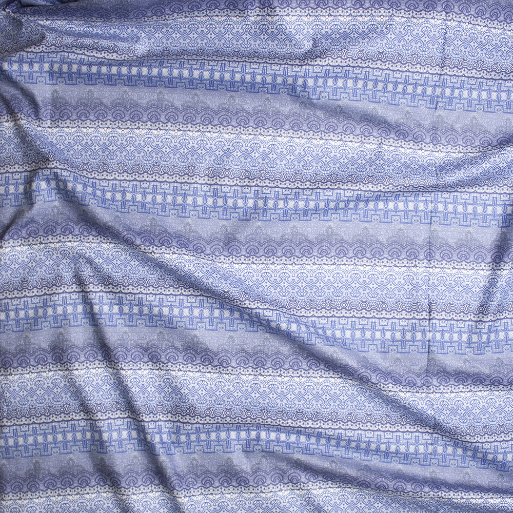 Blue and Grey Ornate Stripe Fine Cotton Lawn from ‘Tori Richards’ Fabric By The Yard - Wide shot
