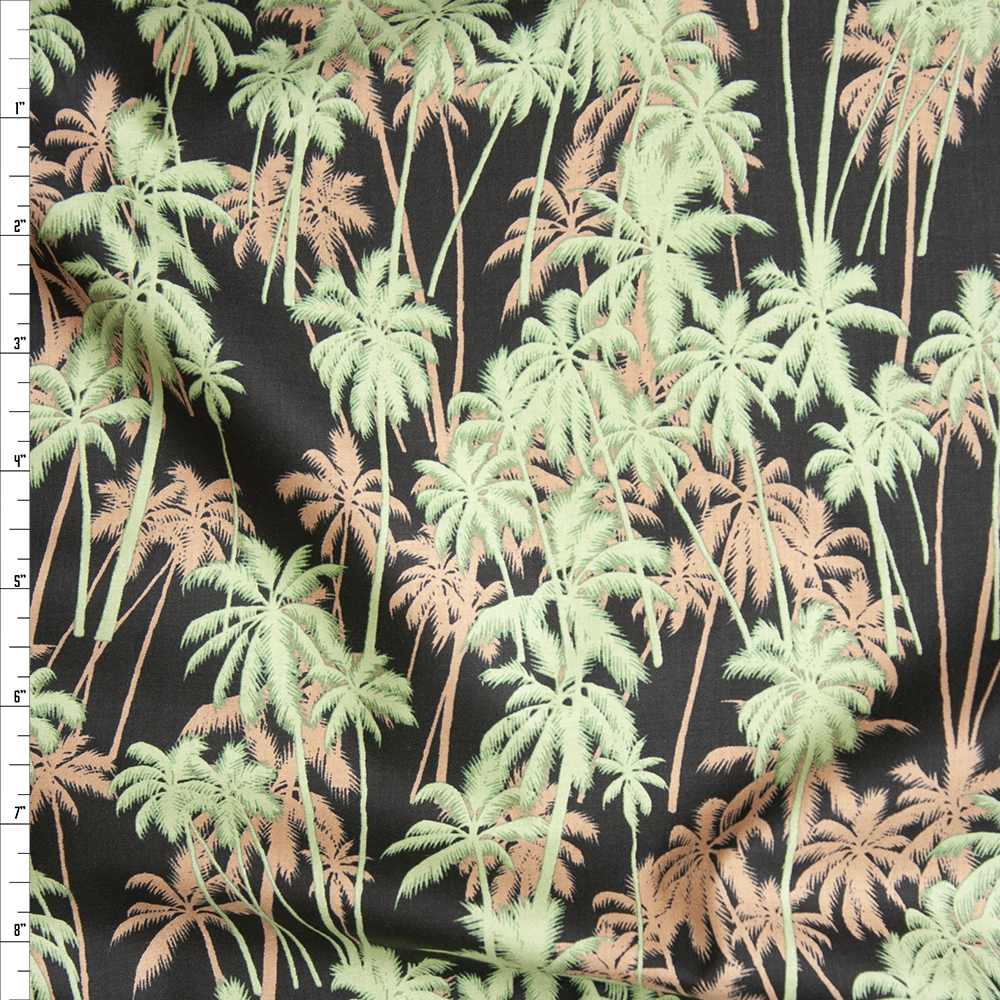 Peach and Sage Palms on Black Fine Cotton Lawn from ‘Tori Richards’ Fabric By The Yard