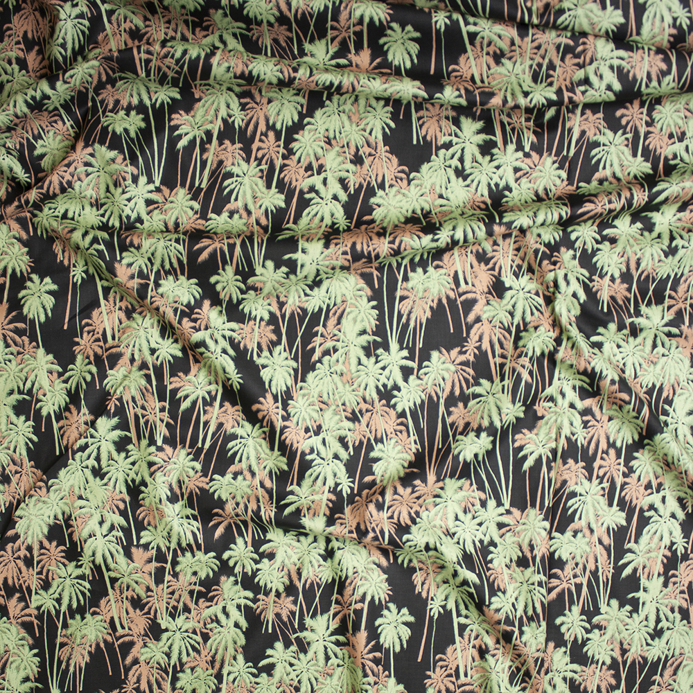 Peach and Sage Palms on Black Fine Cotton Lawn from ‘Tori Richards’ Fabric By The Yard - Wide shot