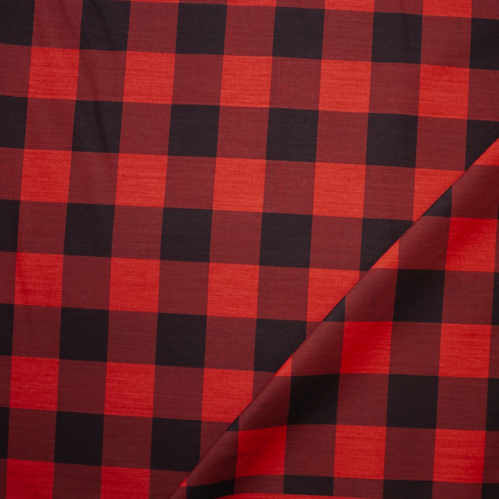 Red and Black 2.125” Buffalo Plaid Heavyweight Cotton Twill Fabric By The Yard - Wide shot