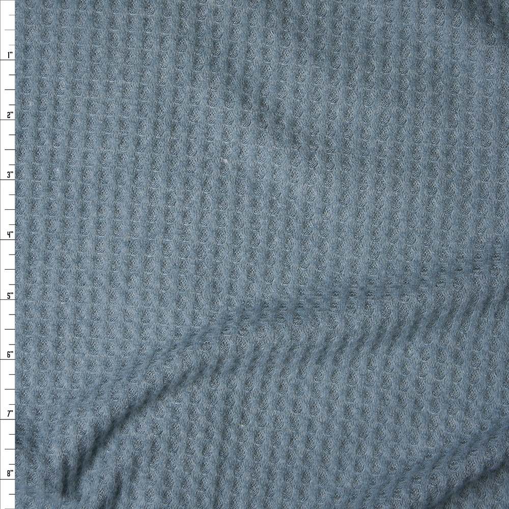 Teal Grey Soft Waffle Knit Fabric By The Yard