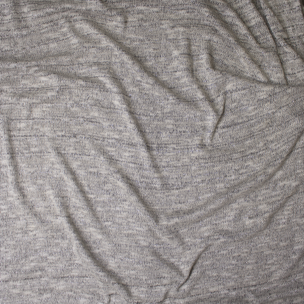 Grey Heather with Metallic Silver Sweater Knit Fabric By The Yard - Wide shot