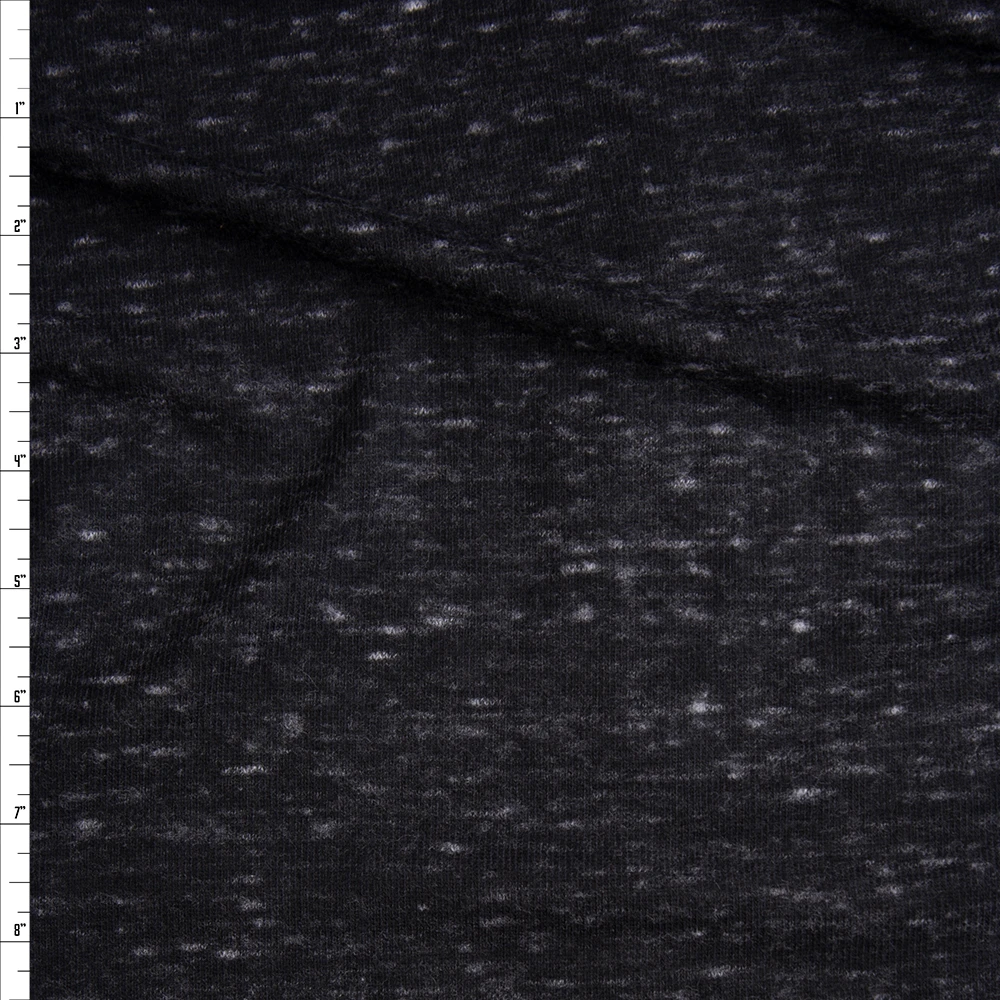 Black with White Slubs Brushed Sweater Knit Fabric By The Yard