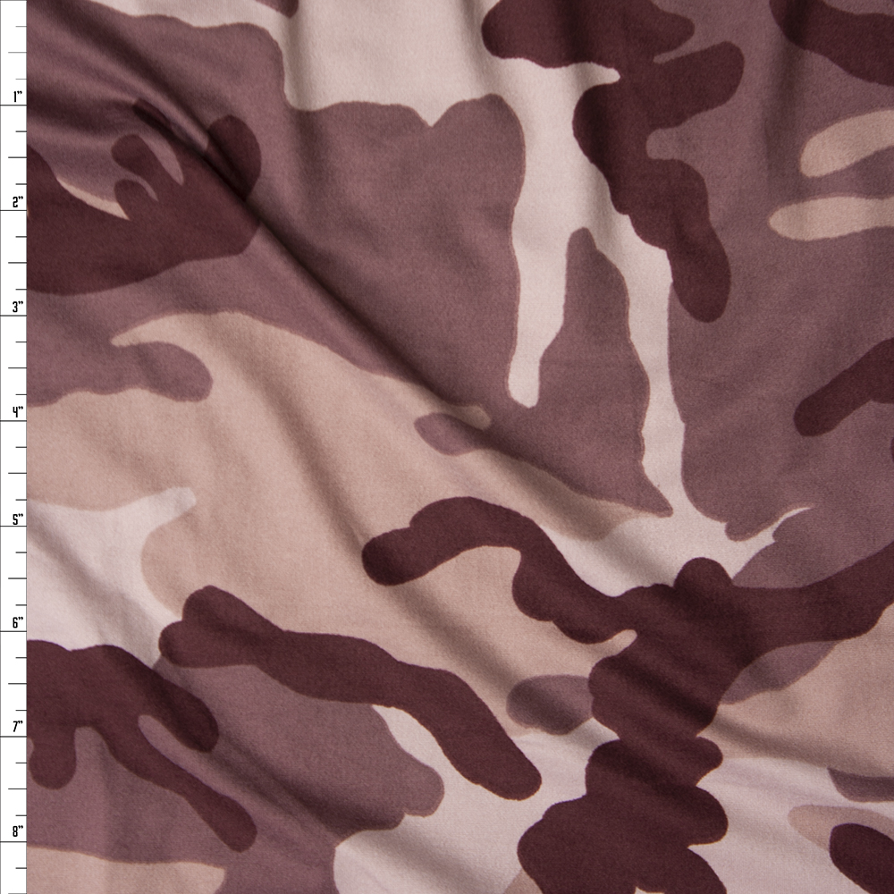 Wine and Rosé Camouflage Double Brushed Poly Spandex Fabric By The Yard
