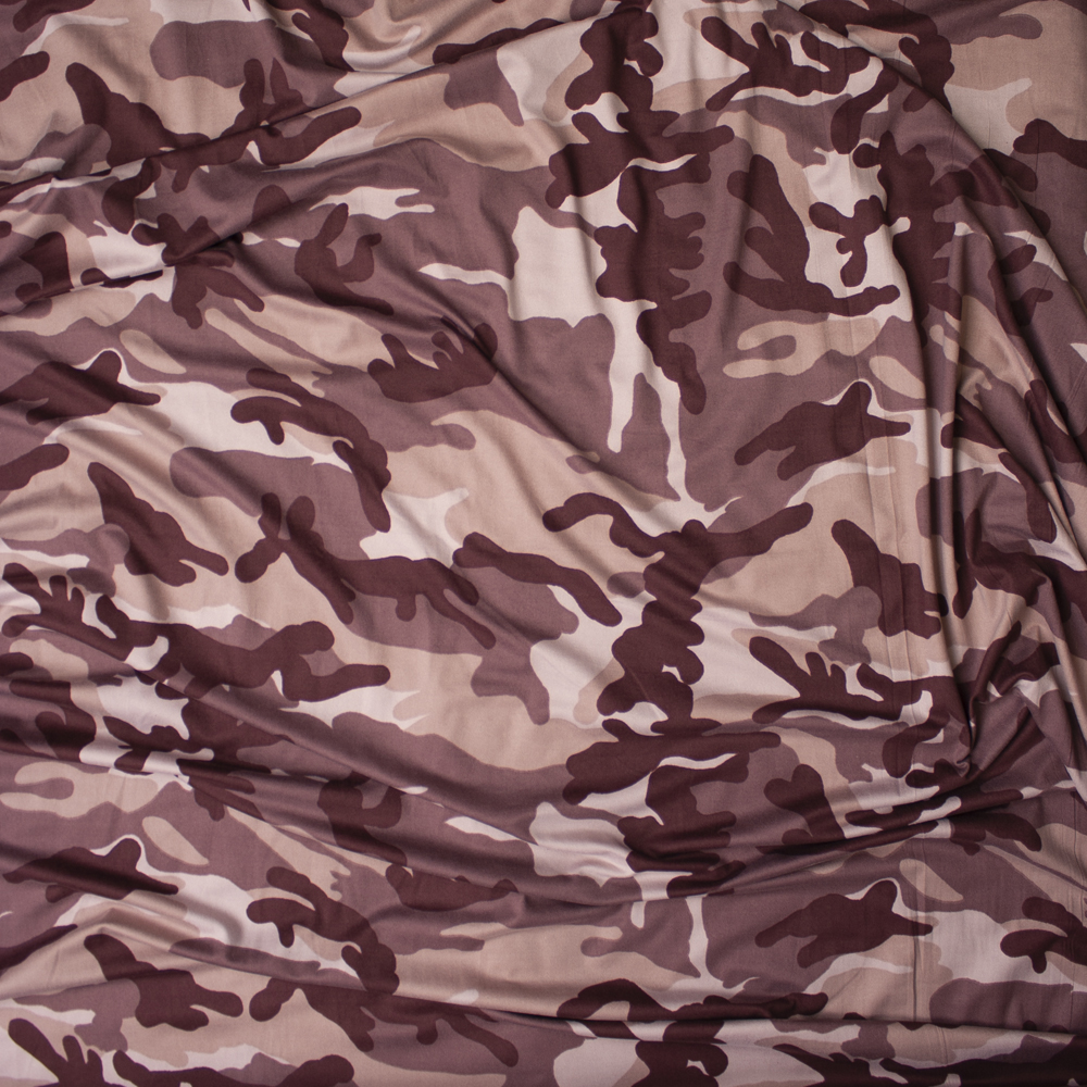 Wine and Rosé Camouflage Double Brushed Poly Spandex Fabric By The Yard - Wide shot