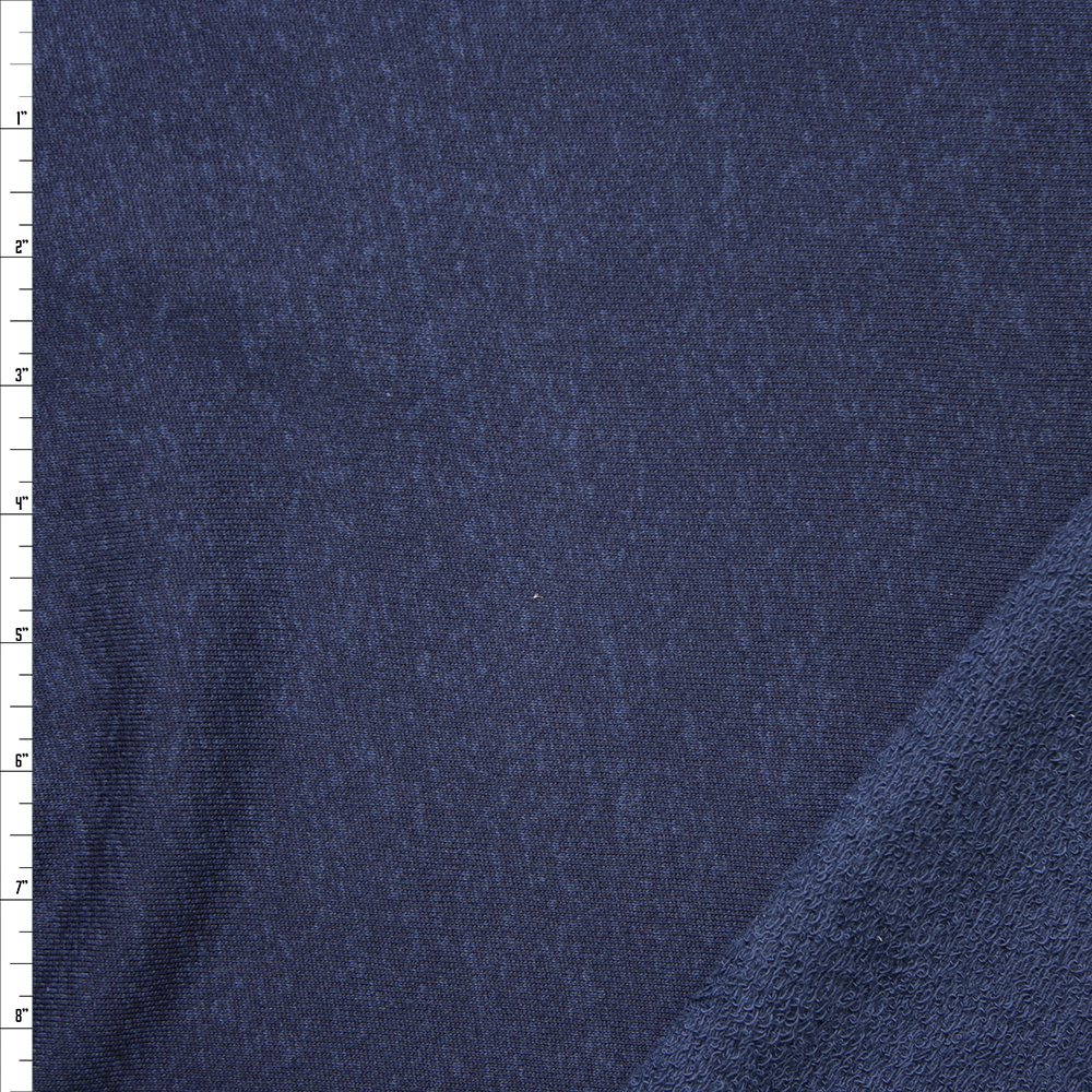 Navy Blue Heather Cotton French Terry Fabric By The Yard