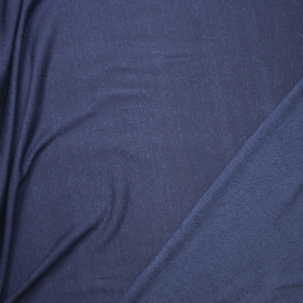Navy Blue Heather Cotton French Terry Fabric By The Yard - Wide shot