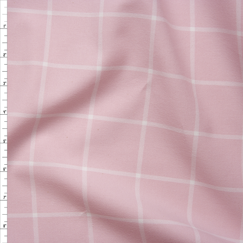 Pink and White Windowpane Plaid Cotton Flannel from 'Robert Kaufman' Fabric By The Yard