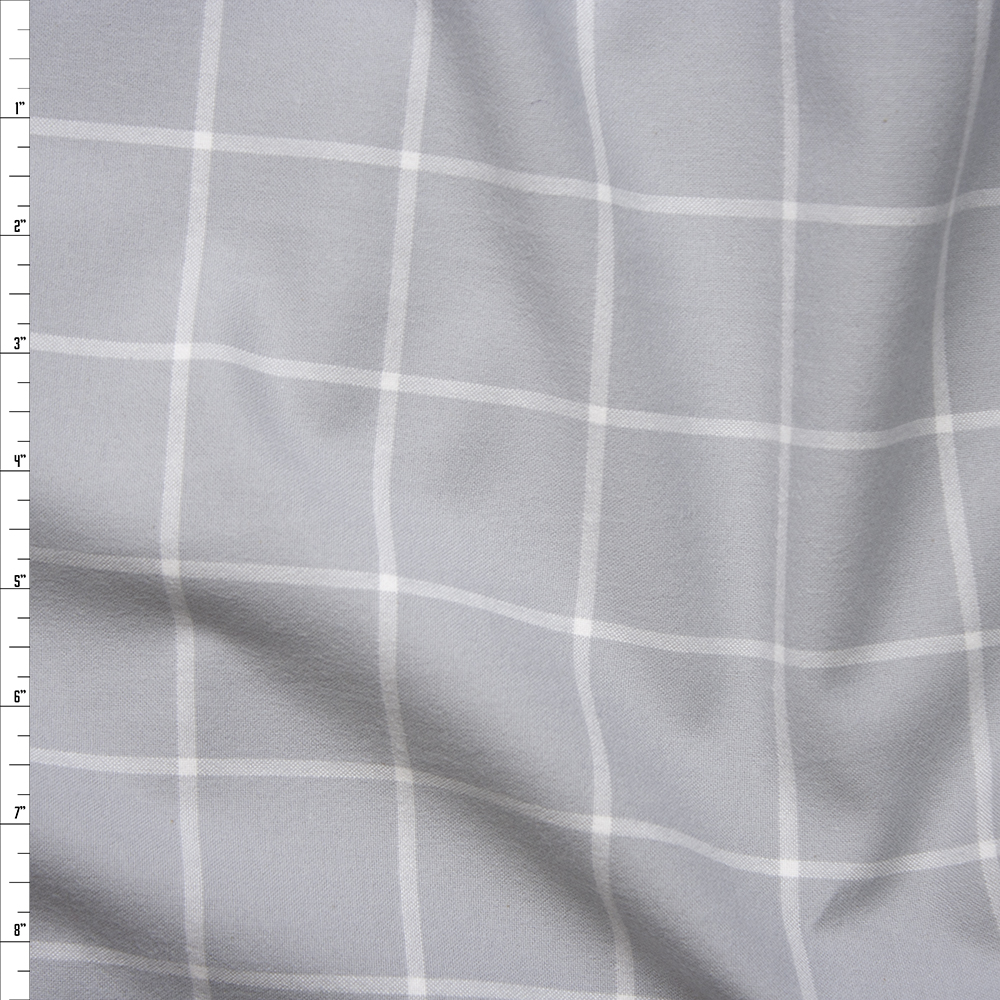Grey and White Windowpane Plaid Cotton Flannel from 'Robert Kaufman' Fabric By The Yard