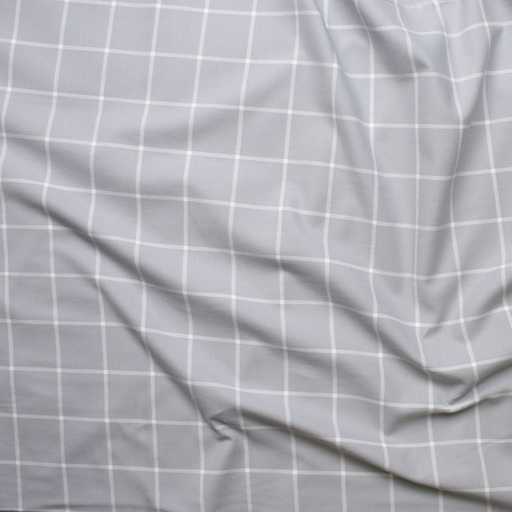 Grey and White Windowpane Plaid Cotton Flannel from 'Robert Kaufman' Fabric By The Yard - Wide shot