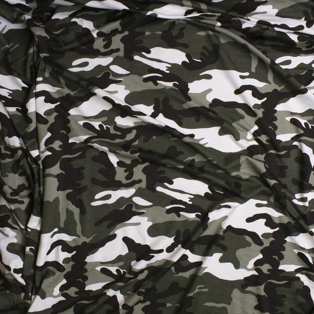 Olive, Brown, and Offwhite Camouflage French Terry Fabric By The Yard - Wide shot