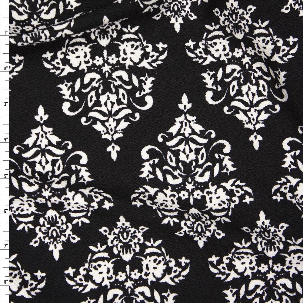 Offwhite on Black Diamond Damask Liverpool Knit Fabric By The Yard