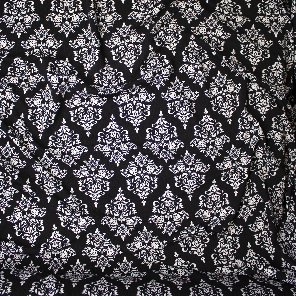 Offwhite on Black Diamond Damask Liverpool Knit Fabric By The Yard - Wide shot