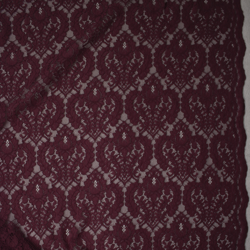 Merlot Designer Corded Lace Fabric By The Yard - Wide shot