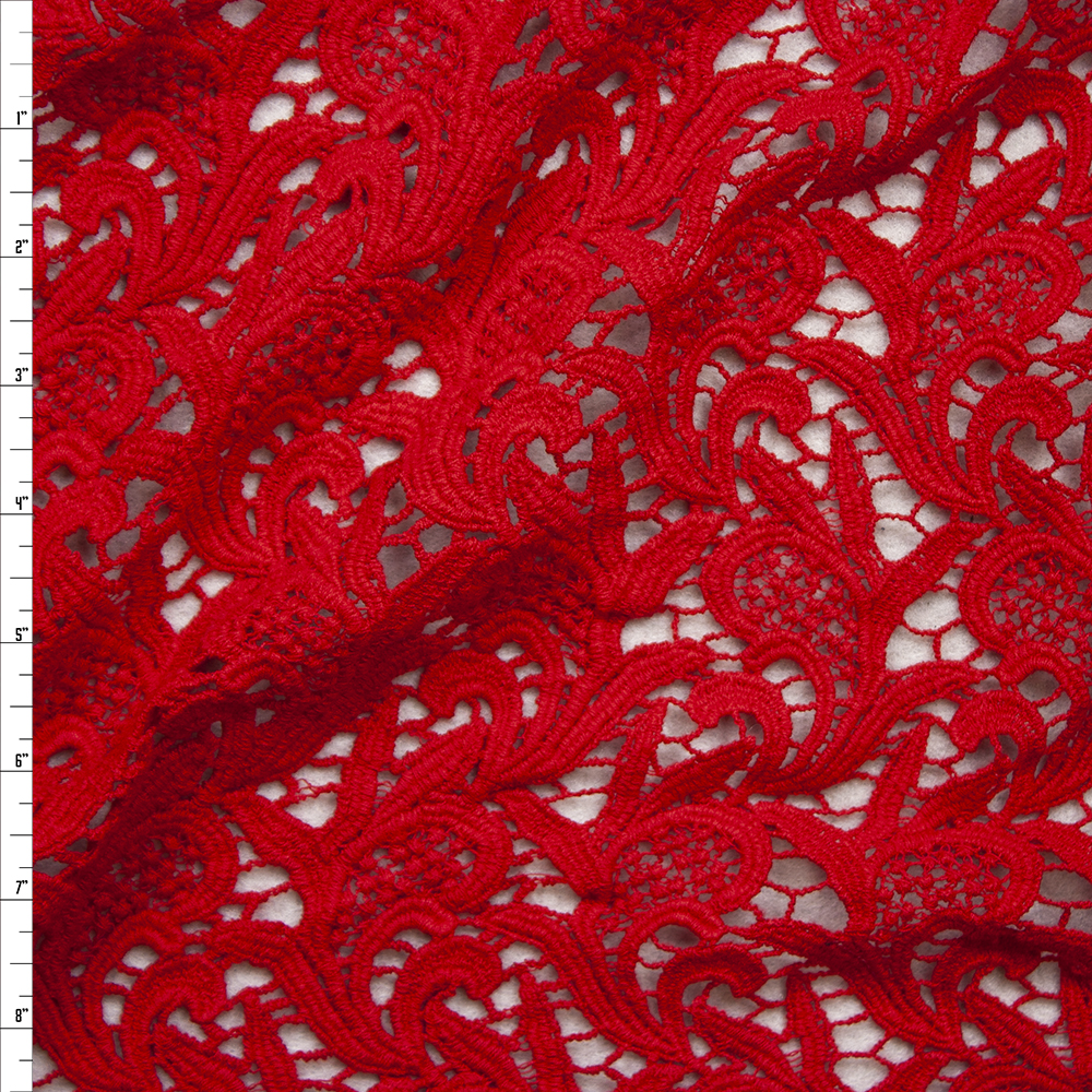 Red Scrollwork Cotton Lace Fabric By The Yard