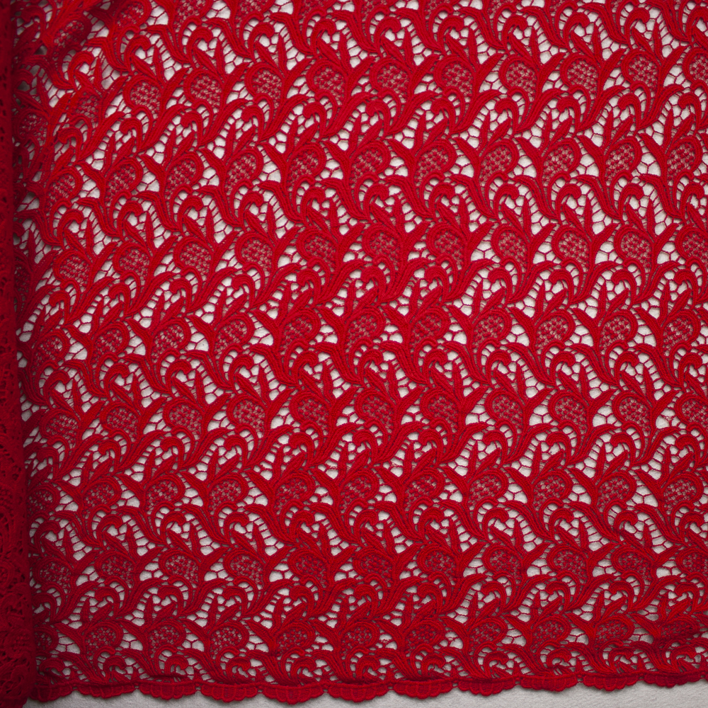 Red Scrollwork Cotton Lace Fabric By The Yard - Wide shot