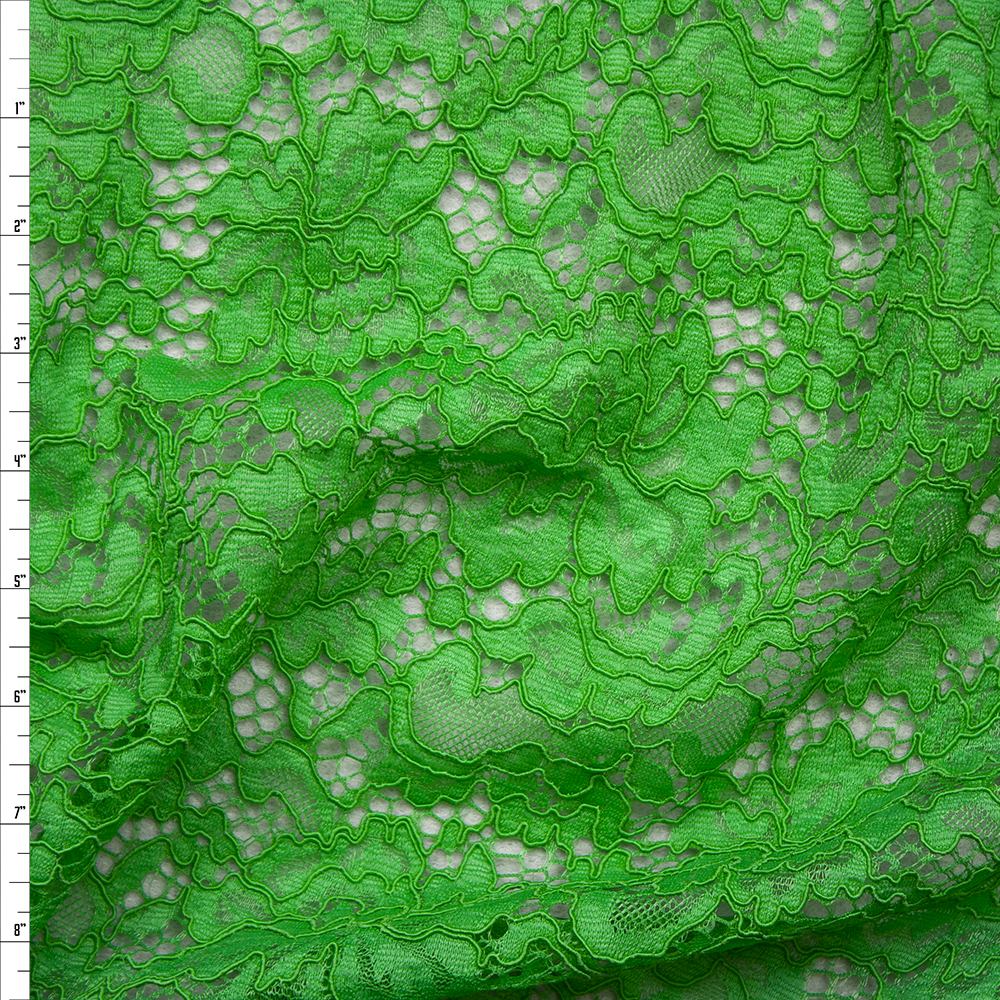 Lime Green Floral Corded Lace Fabric By The Yard