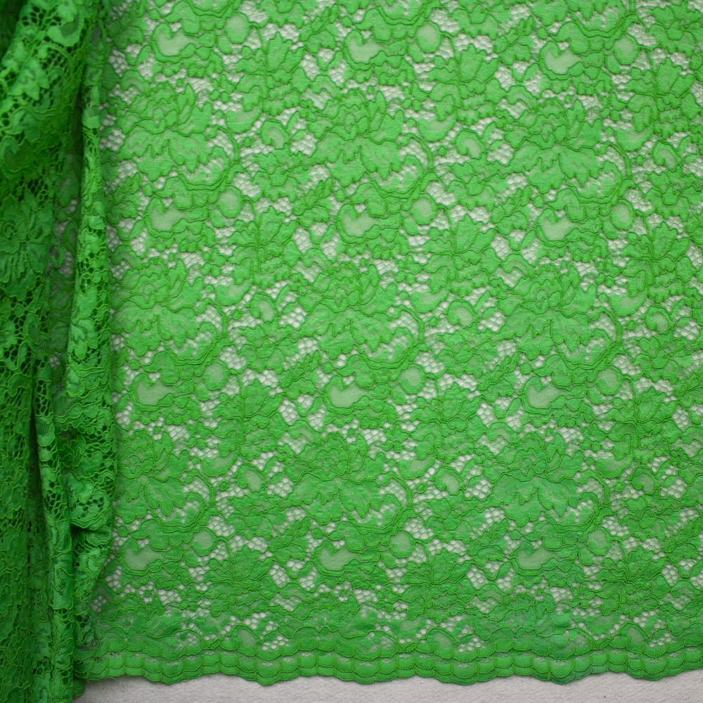 Lime Green Floral Corded Lace Fabric By The Yard - Wide shot