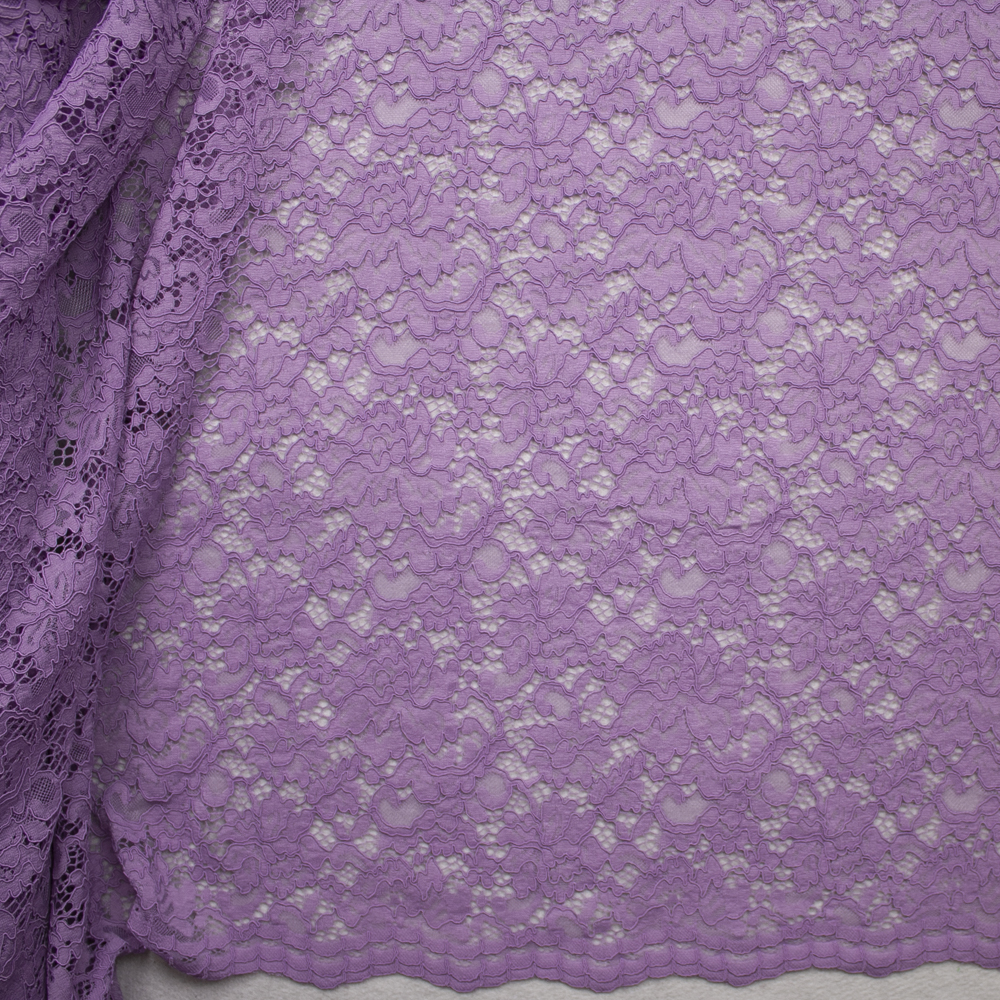 Lavender Floral Corded Lace Fabric By The Yard - Wide shot