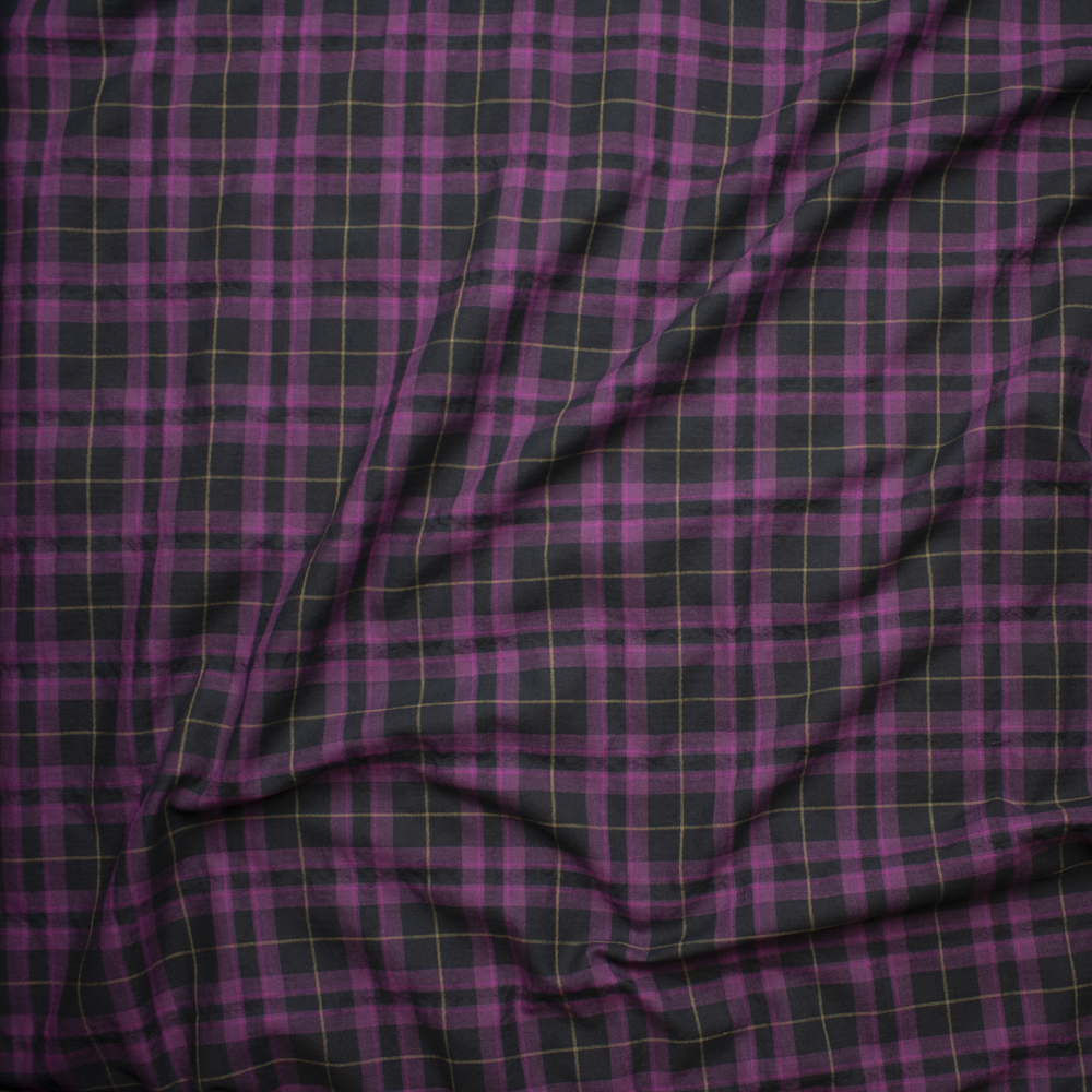 Pink, Tan, and Black Plaid Herringbone Cotton Lawn Fabric By The Yard - Wide shot