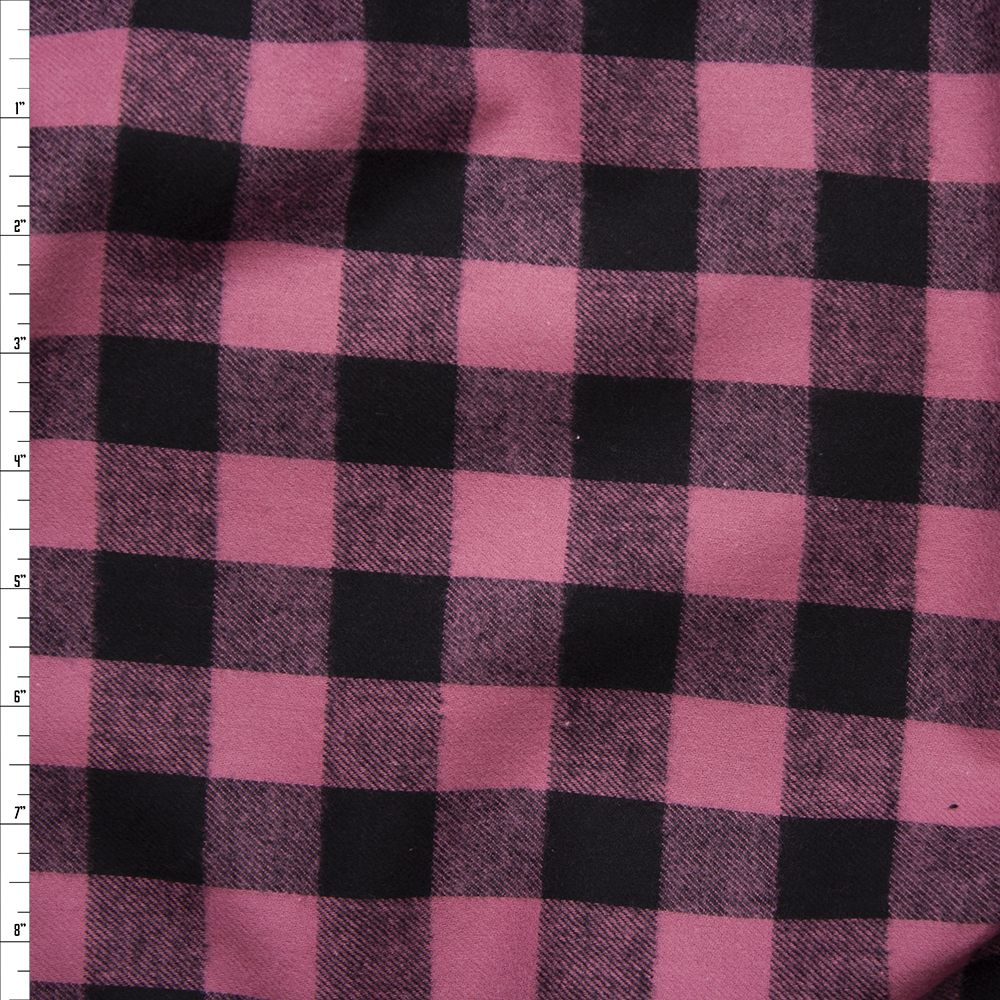 Pink and Black Buffalo Plaid Cotton Flannel Fabric By The Yard