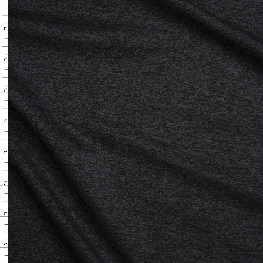 Dark Charcoal Heather Brushed Poly Athletic Knit Fabric By The Yard