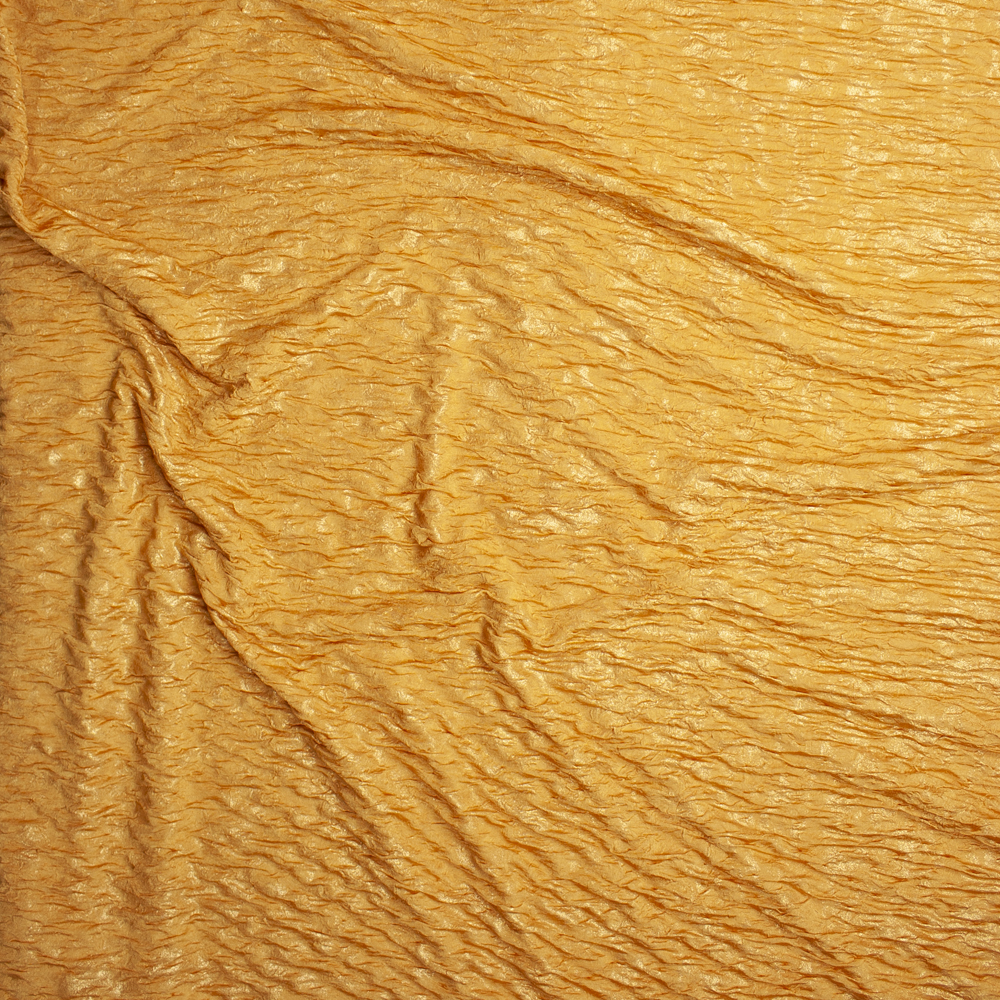 Metallic Gold on Golden Yellow Double Layered Stretch Crinkle Knit Fabric By The Yard - Wide shot