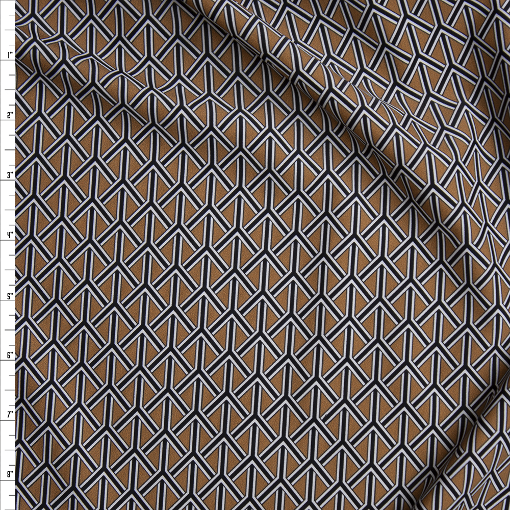 Black, White, and Brown Braided Geometric Nylon/Spandex Fabric By The Yard