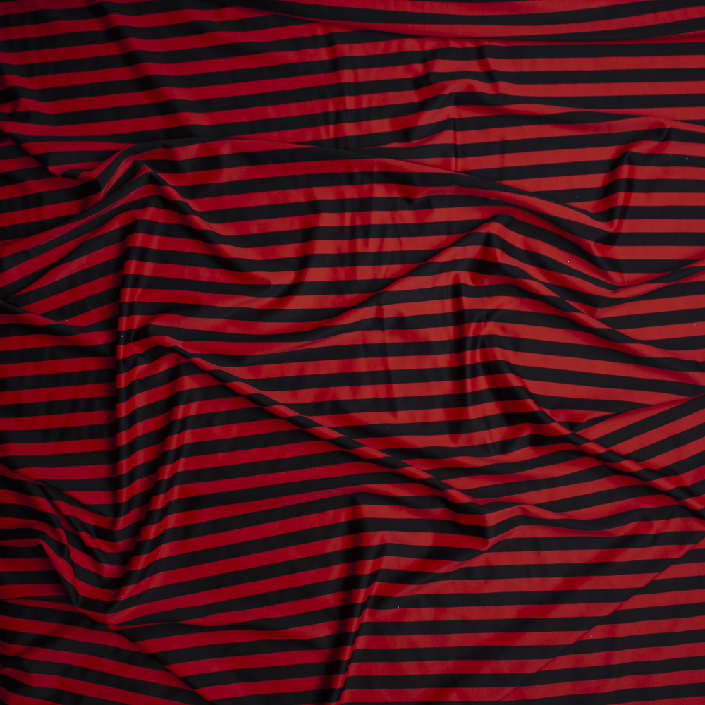 Red and Black Horizontal Stripe Nylon/Spandex Fabric By The Yard - Wide shot