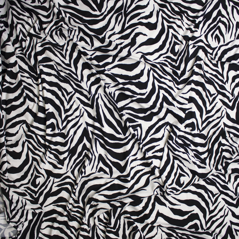 Black and White Zebra Print Double Brushed Poly Spandex Fabric By The Yard - Wide shot