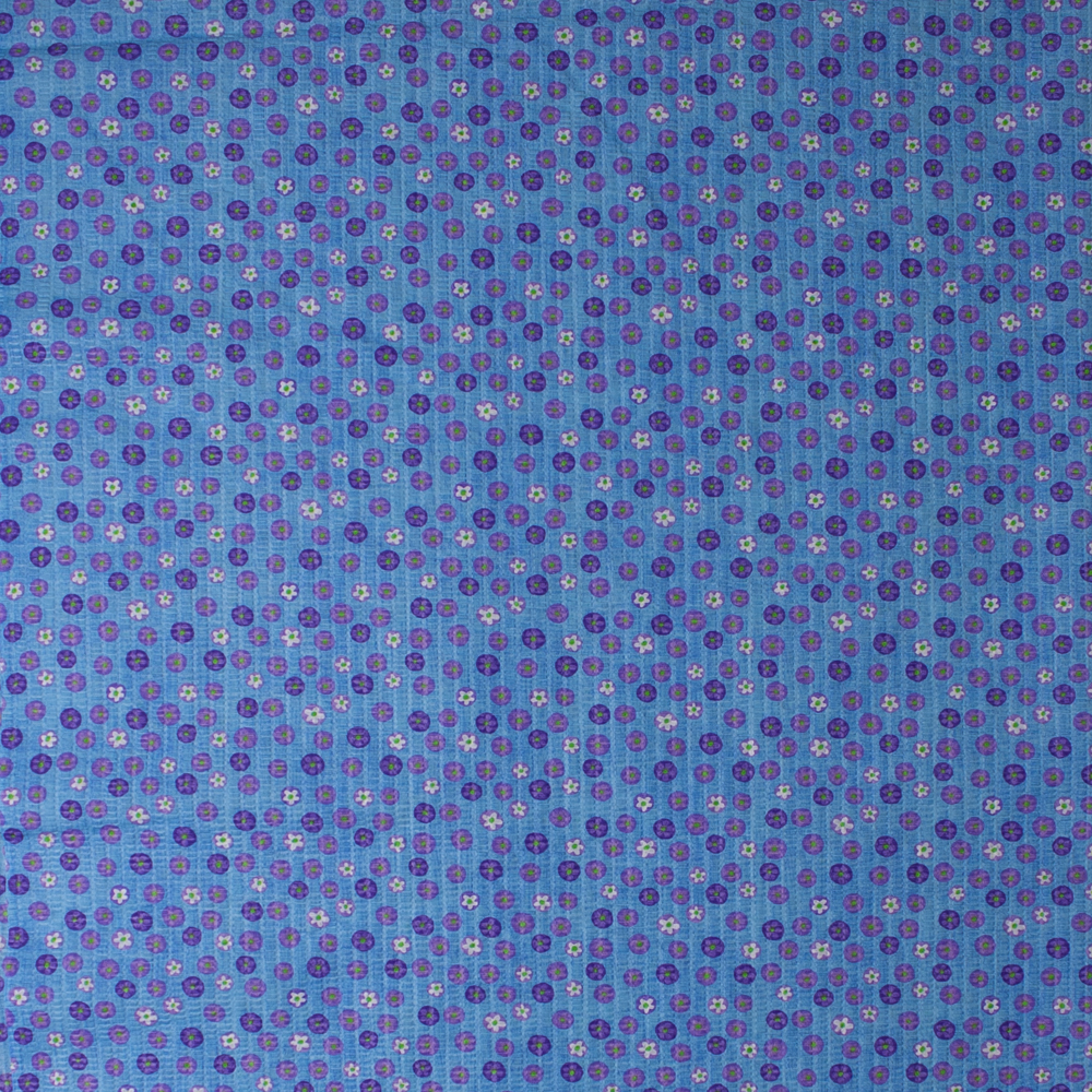 Purple and White Flower Dots on Turquoise ‘Tutti Frutti’ Plissé Fabric By The Yard - Wide shot