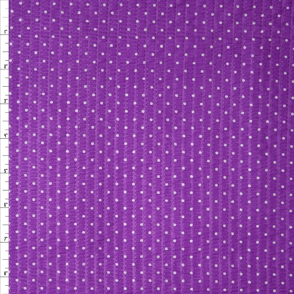 White Micro Polka Dots on Purple ‘Tutti Frutti’ Plissé Fabric By The Yard
