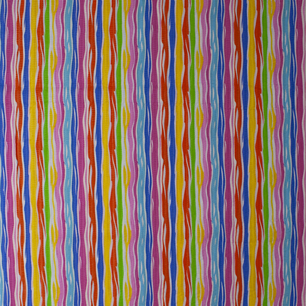 Wavy Vertical Rainbow Stripe ‘Tutti Frutti’ Plissé Fabric By The Yard - Wide shot