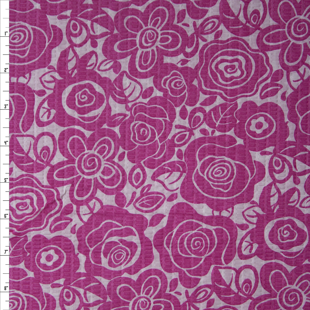 Pink Floral on White ‘Tutti Frutti’ Plissé Fabric By The Yard
