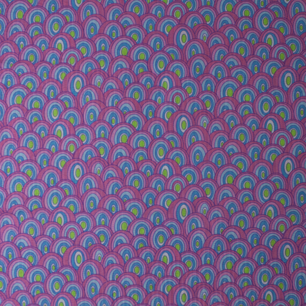 Pink, Blue, and Lime Crowd of Circles ‘Tutti Frutti’ Plissé Fabric By The Yard - Wide shot