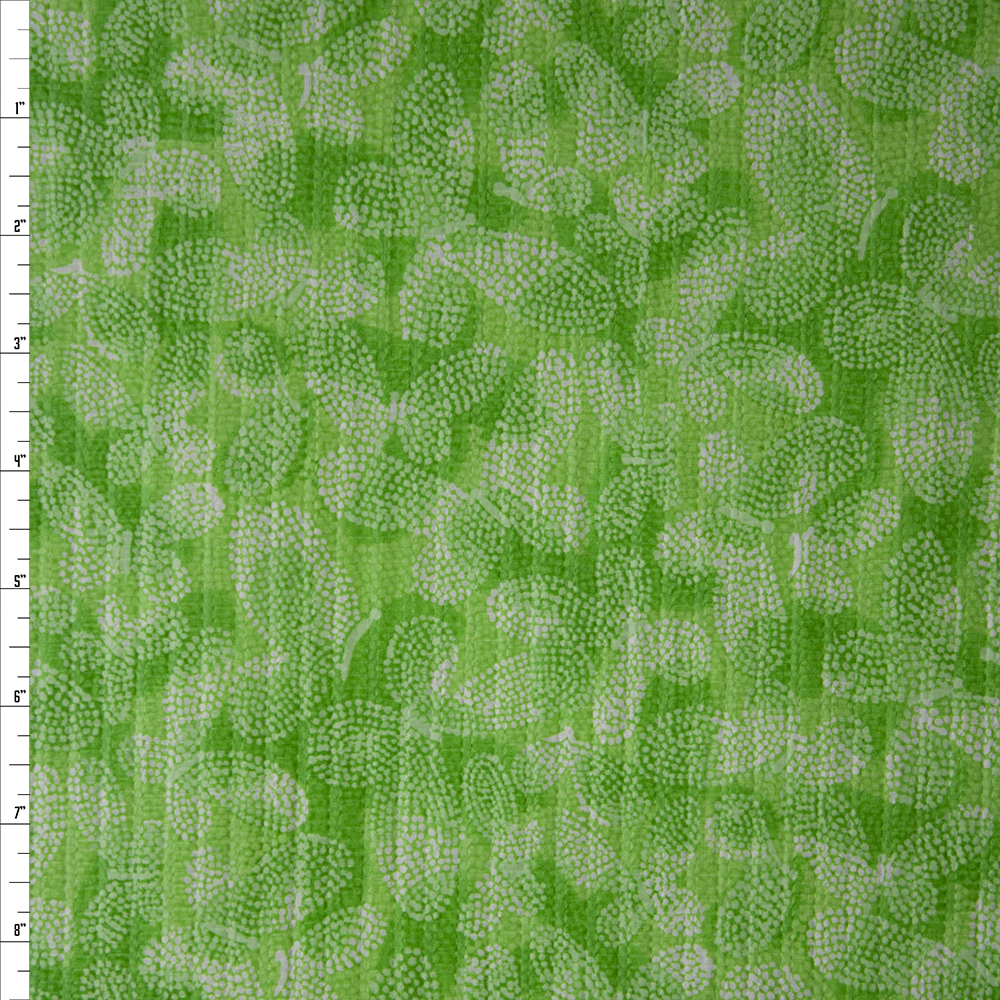 Lime Green Clouds and Butterflies ‘Tutti Frutti’ Plissé Fabric By The Yard
