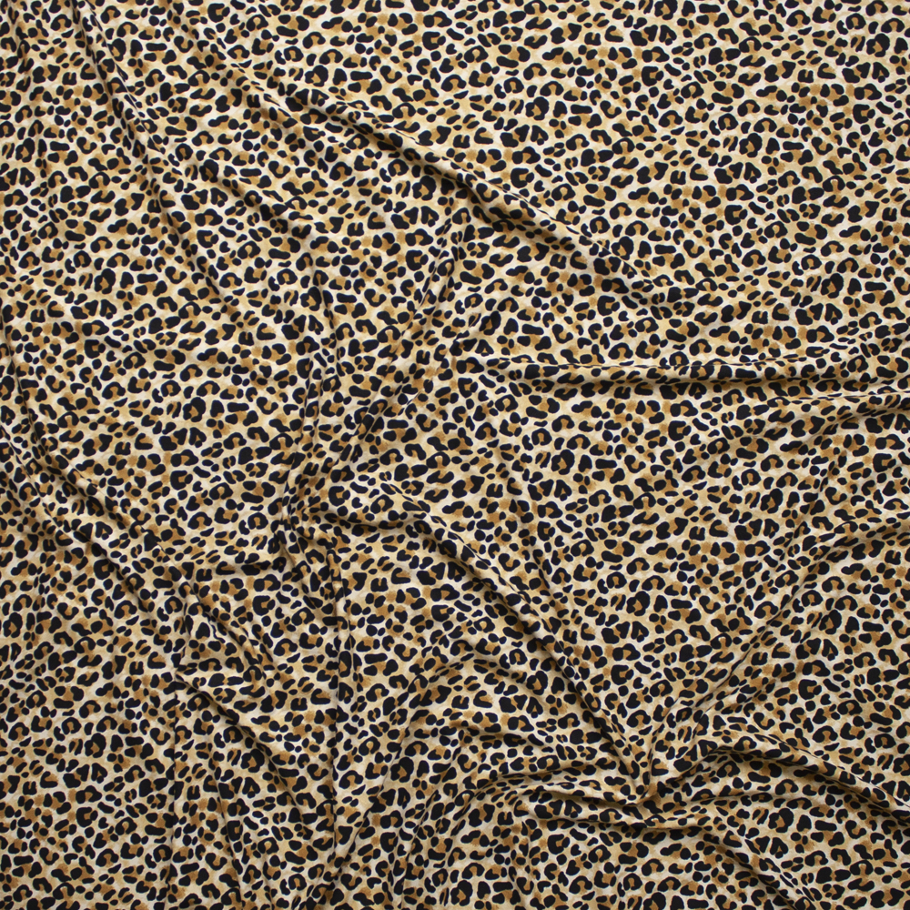 Black, Brown, and Tan Modern Cheetah Print Double Brushed Poly/Spandex Knit Fabric By The Yard