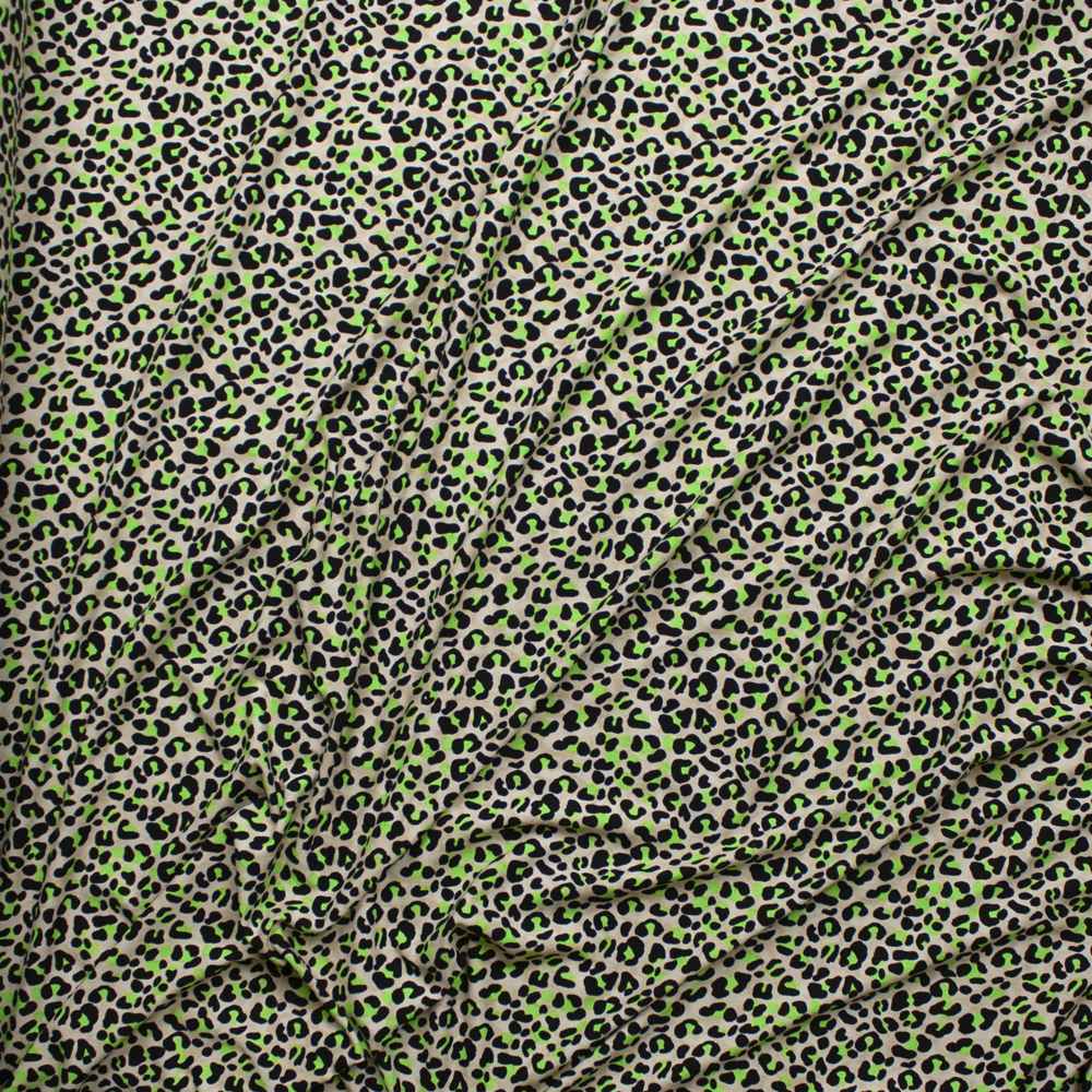 Black, Neon Green, and Offwhite Modern Cheetah Print Double Brushed Poly/Spandex Knit Fabric By The Yard